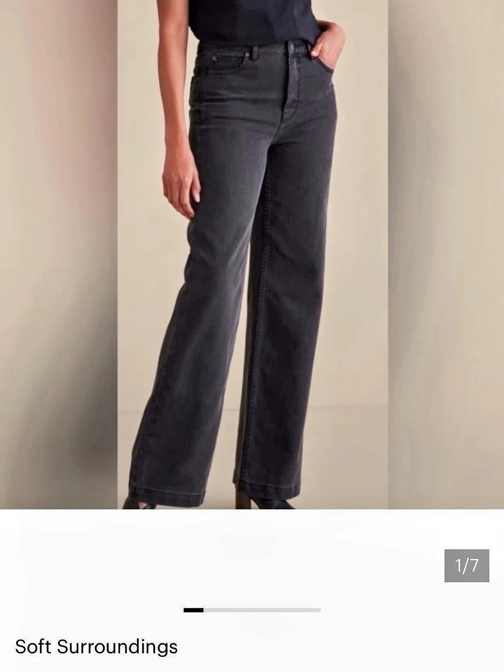 Soft Surroundings Fly Front Wide Leg Ultimate Denim Jeans Black 10
